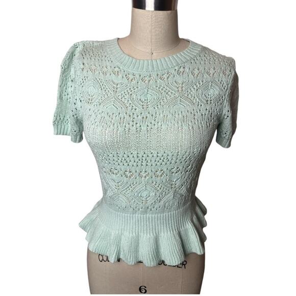 LC Lauren Conrad Mint Short Sleeve Open Knit Top Women's Size XS - Picture 1 of 6